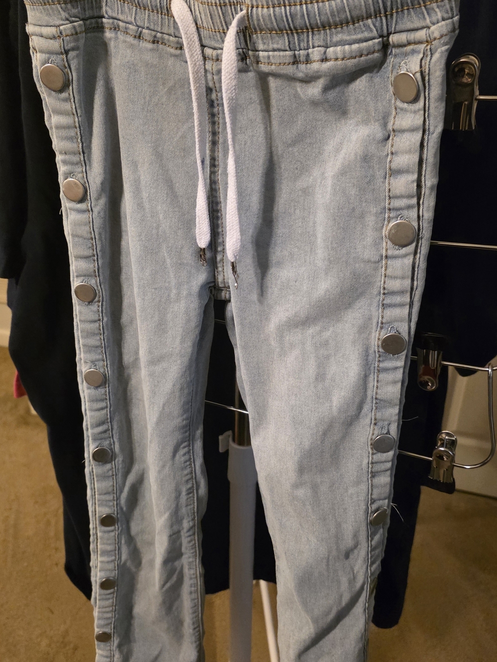 Light Wash Kids Snap-Trim Denim Joggers